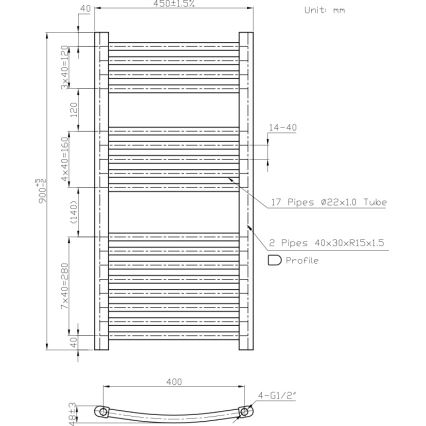 Novaservis - Sèche-serviettes électrique en échelle 365W/230V 90x45 cm, blanc arrondi
