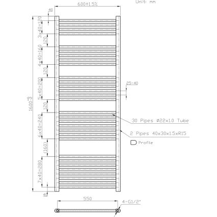 Novaservis - Sèche-serviettes en échelle 836 W/230 V 160 x 60 cm blanc, droit