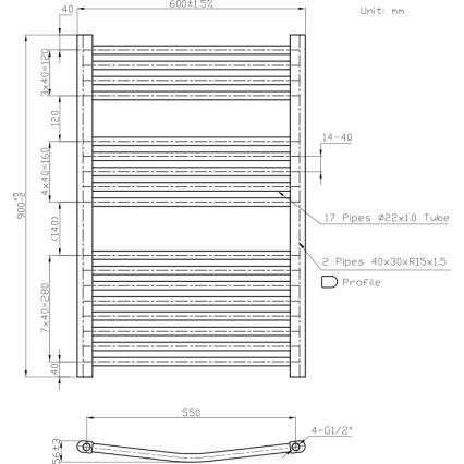 Novaservis - Sèche-serviettes en échelle pour salle de bains 478W/230V 90x60 cm blanc, bords arrondis