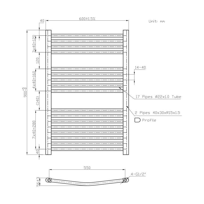 Novaservis - Sèche-serviettes en échelle pour salle de bains 478W/230V 90x60 cm blanc, bords arrondis