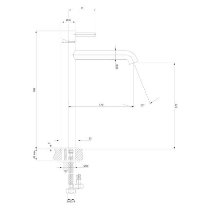 OMNIRES Y1212BLGL - Robinet de lavabo Y 30,8 cm semi-mat noir/doré brillant