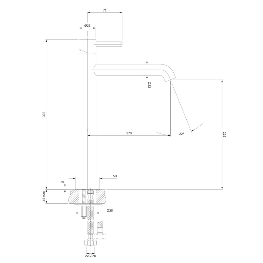 OMNIRES Y1212BLGL - Robinet de lavabo Y 30,8 cm semi-mat noir/doré brillant