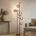 Ondaluce - Lampadaire JEWEL 6xE14/10W/230V 166 cm noir/noir fumé