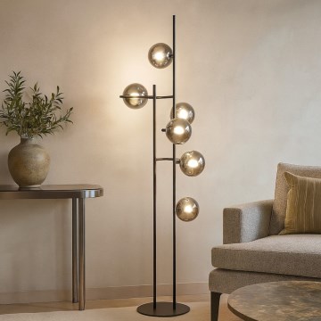 Ondaluce - Lampadaire JEWEL 6xE14/10W/230V 166 cm noir/noir fumé