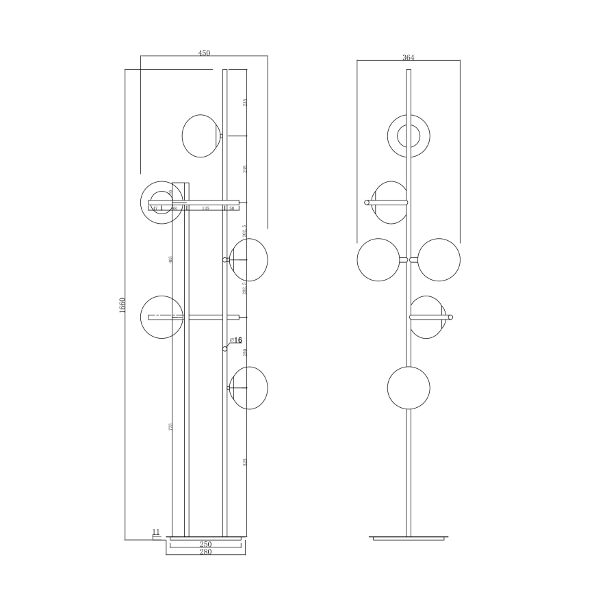 Ondaluce - Lampadaire JEWEL 6xE14/10W/230V 166 cm noir/noir fumé