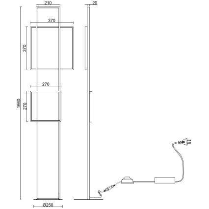 Ondaluce - Lampadaire LED à intensité réglable DOWEL, 77 W / 230 V, 166 cm, argenté