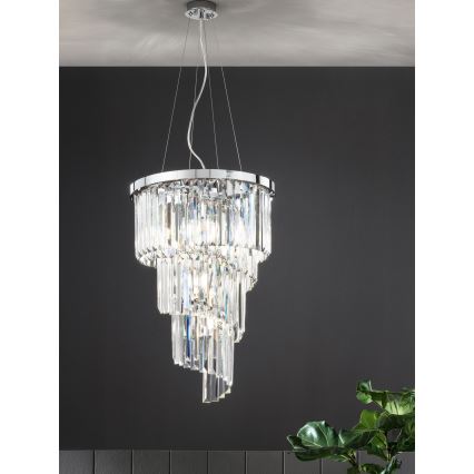 Ondaluce - Lustre en cristal suspendu sur câble ALEXANDER 7xE14 / 10W / 230V Ø 40 cm, chrome brillant