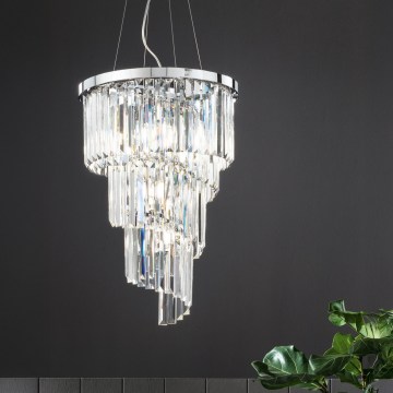 Ondaluce - Lustre en cristal suspendu sur câble ALEXANDER 7xE14 / 10W / 230V Ø 40 cm, chrome brillant