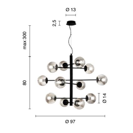 Ondaluce - Lustre sur câble ELISEO 12xE14/10W/230V pr. 97 cm doré/beige fumé