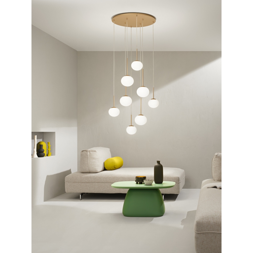 Ondaluce - Lustre sur câble JEWEL 8xE14/10W/230V Ø 70 cm doré/blanc
