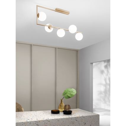Ondaluce - Lustre sur tige MONILE 5xE14/10W/230V doré/blanc