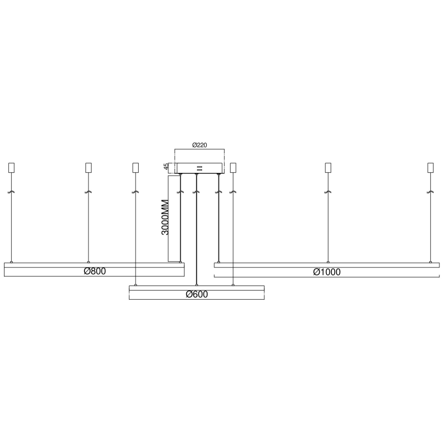 Ondaluce - Suspension dimmable sur câble SOEL LED/28W/230V + LED/38W + LED/47W Ø 100/80/60 cm dorée