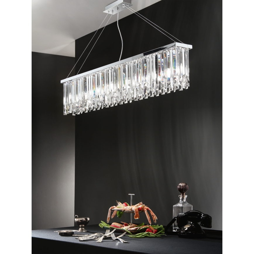 Ondaluce - Suspension en cristal sur câble BATIDA 8xE14/10W/230V chrome brillant