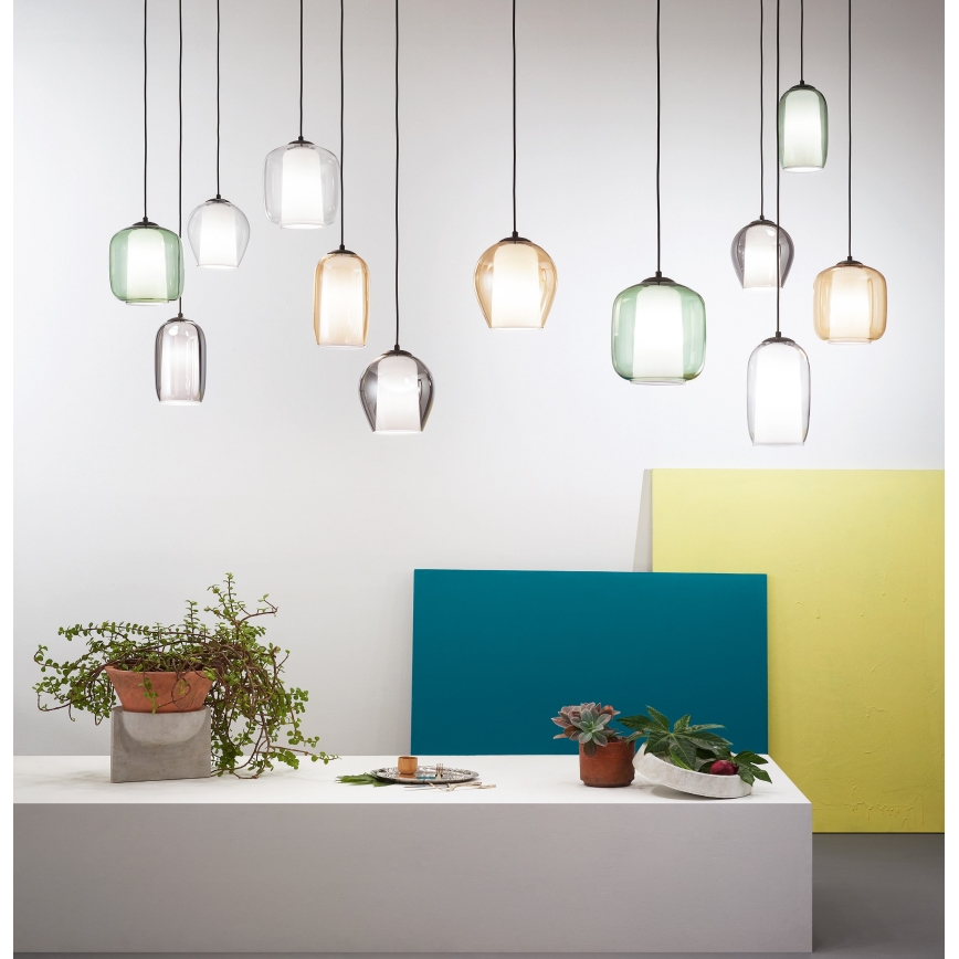 Ondaluce - Suspension sur câble BONNIE 1xE27/15W/230V Ø 15,5 cm noir/beige fumé