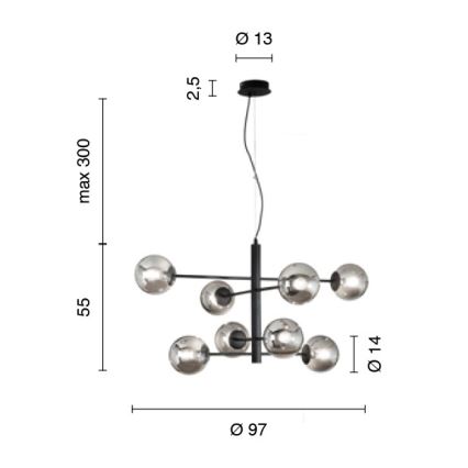 Ondaluce - Suspension sur câble ELISEO 8xE14/10W/230V Ø 97 cm doré/beige fumé