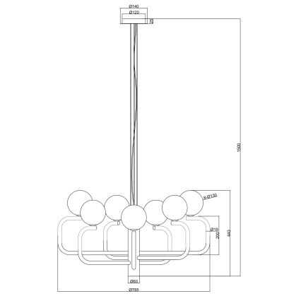 Ondaluce - Suspension sur câble JEPPY 8xG9/7W/230V diam. 78,5 cm doré/blanc