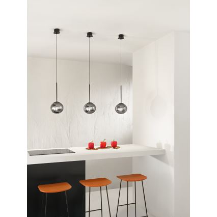 Ondaluce - Suspension sur câble JEWEL 1xE14/10W/230V Ø 17 cm noir / noir fumé