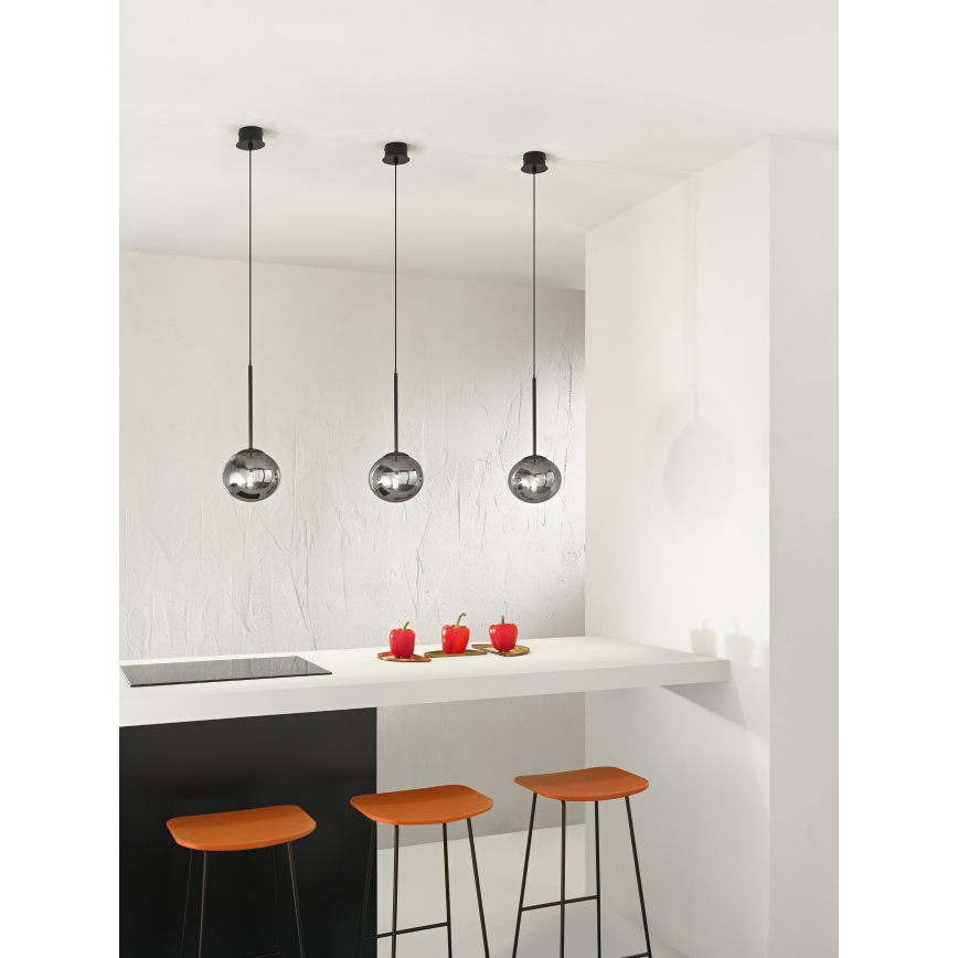 Ondaluce - Suspension sur câble JEWEL 1xE14/10W/230V Ø 17 cm noir / noir fumé
