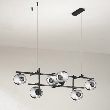 Ondaluce - Suspension sur câble JEWEL 6xE14/10W/230V noir fumé
