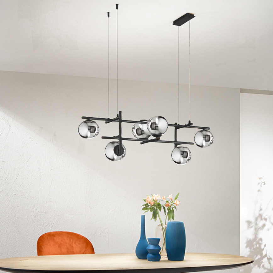 Ondaluce - Suspension sur câble JEWEL 6xE14/10W/230V noir/verre fumé