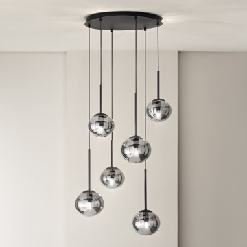Ondaluce - Suspension sur câble JEWEL 6xE14/10W/230V Ø 55 cm noir fumé