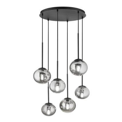 Ondaluce - Suspension sur câble JEWEL 6xE14/10W/230V Ø 55 cm noir/noir fumé