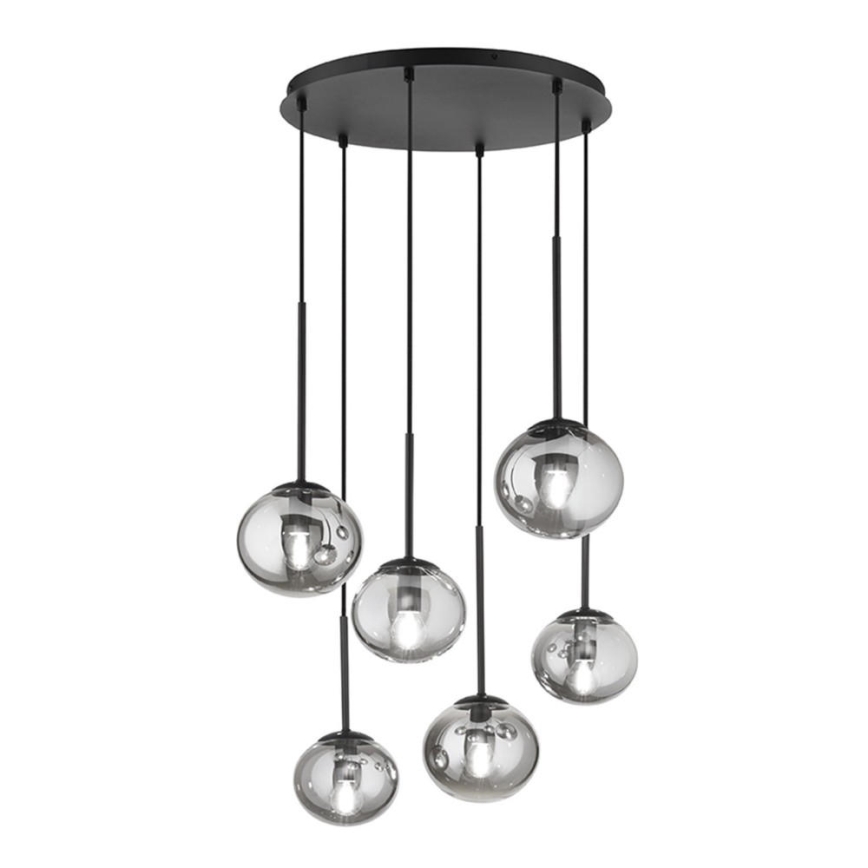 Ondaluce - Suspension sur câble JEWEL 6xE14/10W/230V Ø 55 cm noir/noir fumé
