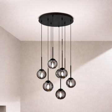 Ondaluce - Suspension sur câble JEWEL 8xE14/10W/230V Ø 70 cm noir/noir fumé