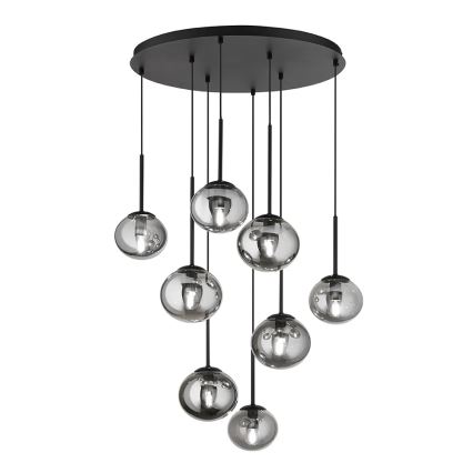 Ondaluce - Suspension sur câble JEWEL 8xE14/10W/230V Ø 70 cm noir/noir fumé