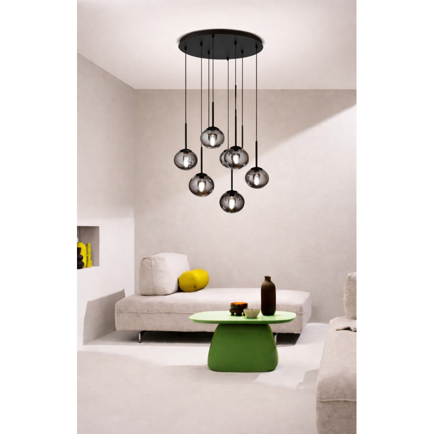 Ondaluce - Suspension sur câble JEWEL 8xE14/10W/230V Ø 70 cm noir/noir fumé