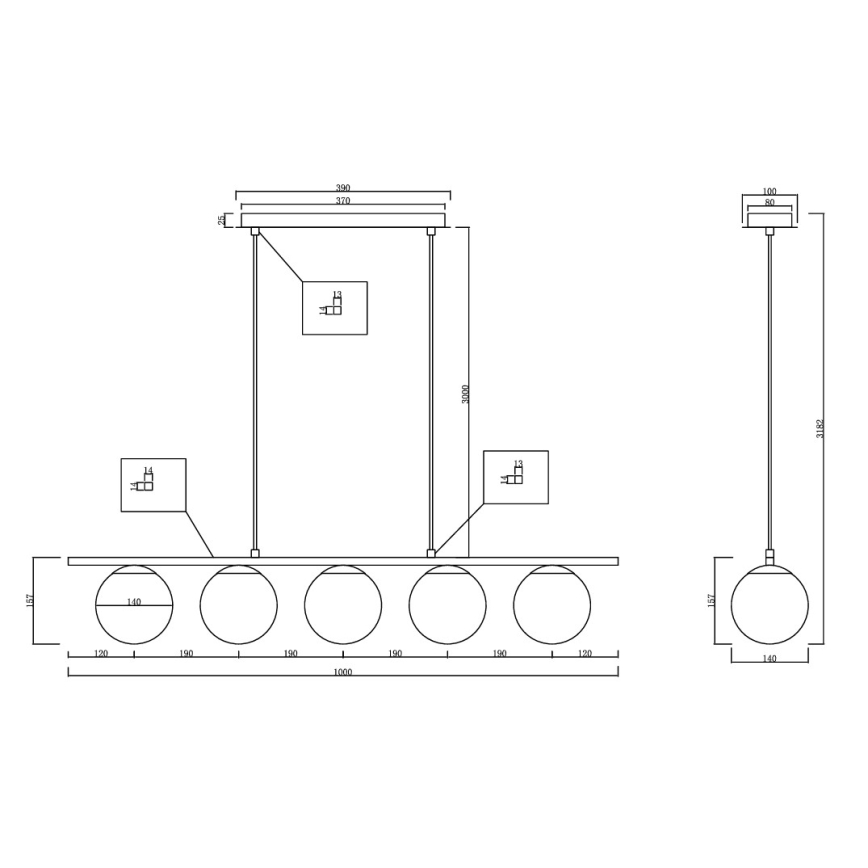 Ondaluce - Suspension sur câble MONILE 5xE14/10W/230V doré/blanc