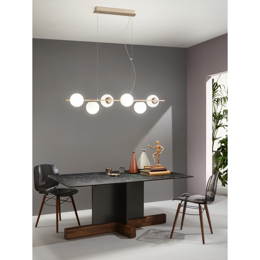 Ondaluce - Suspension sur câble MONILE 6xE14/10W/230V doré/blanc
