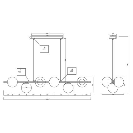Ondaluce - Suspension sur câble MONILE 6xE14/10W/230V doré/blanc
