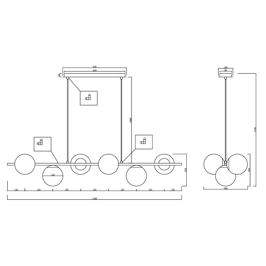 Ondaluce - Suspension sur câble MONILE 6xE14/10W/230V doré/blanc