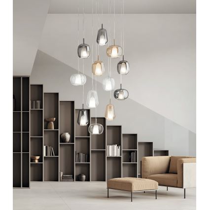 Ondaluce - Suspension sur câble THELMA 1 x E27 / 15 W / 230 V Ø 19 cm doré / beige fumé