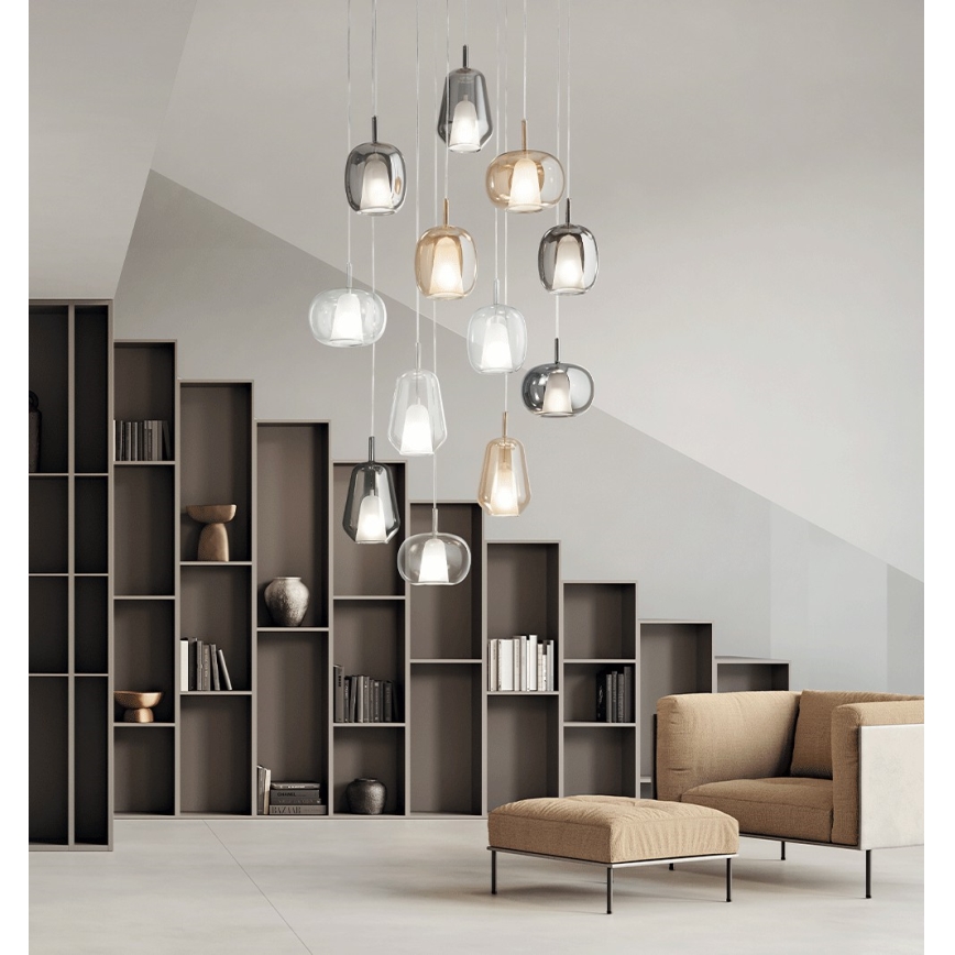 Ondaluce - Suspension sur câble THELMA 1xE27/15W/230V Ø 19,5 cm doré/beige fumé