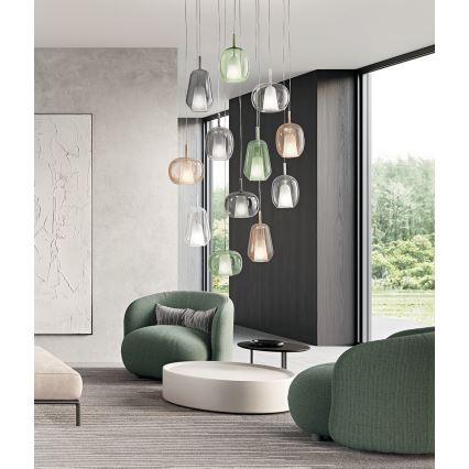 Ondaluce - Suspension sur câble THELMA 1xE27/15W/230V Ø 19,5 cm doré/beige fumé