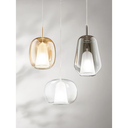 Ondaluce - Suspension sur câble THELMA 1xE27/15W/230V Ø 19,5 cm doré/beige fumé