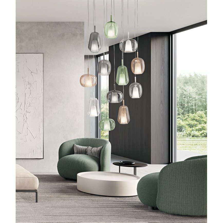 Ondaluce - Suspension sur câble THELMA 1xE27/15W/230V Ø 19,5 cm doré/transparent