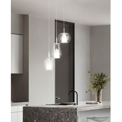 Ondaluce - Suspension sur câble THELMA 1xE27/15W/230V Ø 19,5 cm doré/transparent