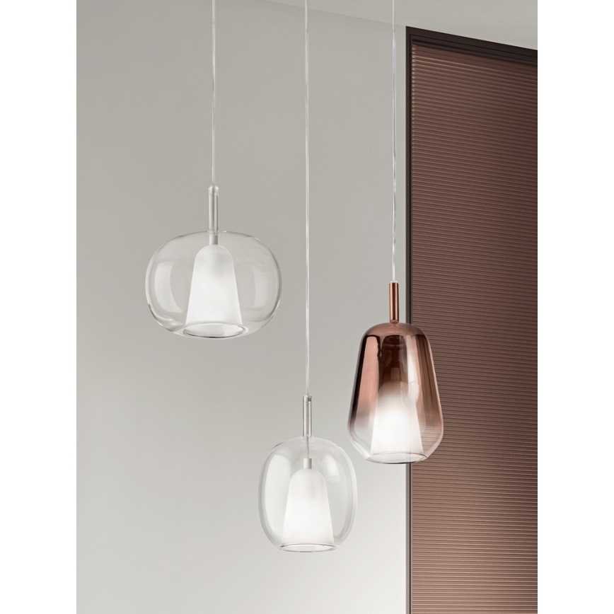 Ondaluce - Suspension sur câble THELMA 1xE27/15W/230V Ø 19,5 cm doré/transparent