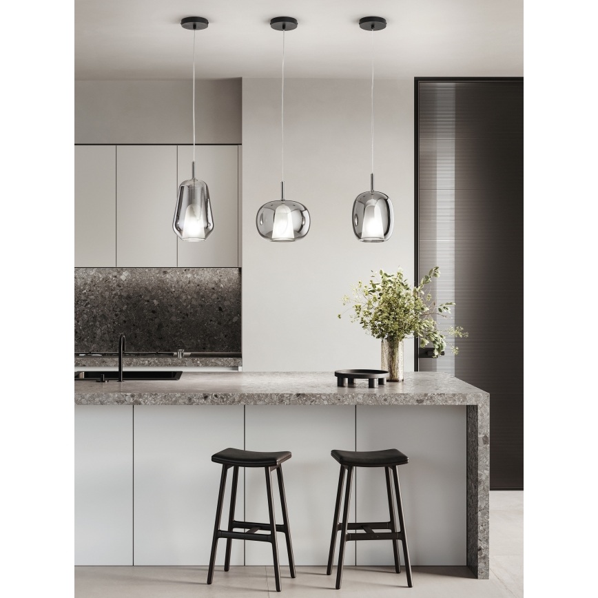 Ondaluce - Suspension sur câble THELMA 1xE27/15W/230V Ø 19,5 cm noir/gris fumé