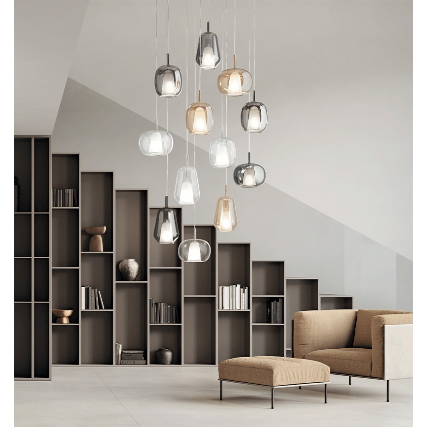 Ondaluce - Suspension sur câble THELMA 1xE27/15W/230V Ø 19 cm doré/transparent