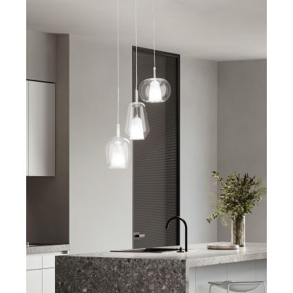 Ondaluce - Suspension sur câble THELMA 1xE27/15W/230V Ø 19 cm doré/transparent