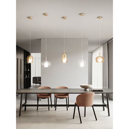 Ondaluce - Suspension sur câble THELMA 1xE27/15W/230V Ø 25 cm doré/transparent