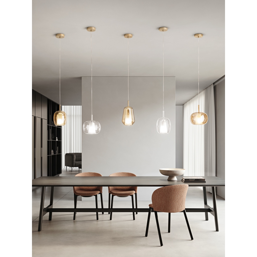 Ondaluce - Suspension sur câble THELMA 1xE27/15W/230V Ø 25 cm doré/transparent
