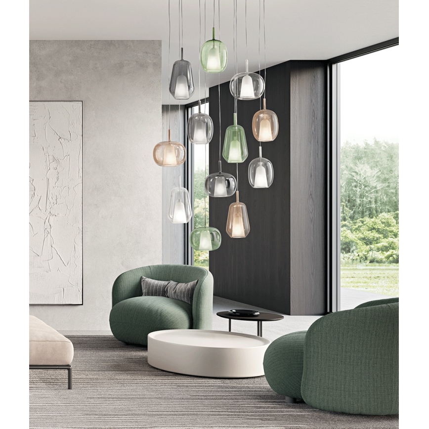Ondaluce - Suspension sur câble THELMA 1xE27/15W/230V Ø 25 cm doré/transparent