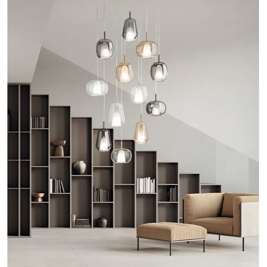 Ondaluce - Suspension sur câble THELMA 2x E27/15 W/230 V Ø 25 cm doré/transparent