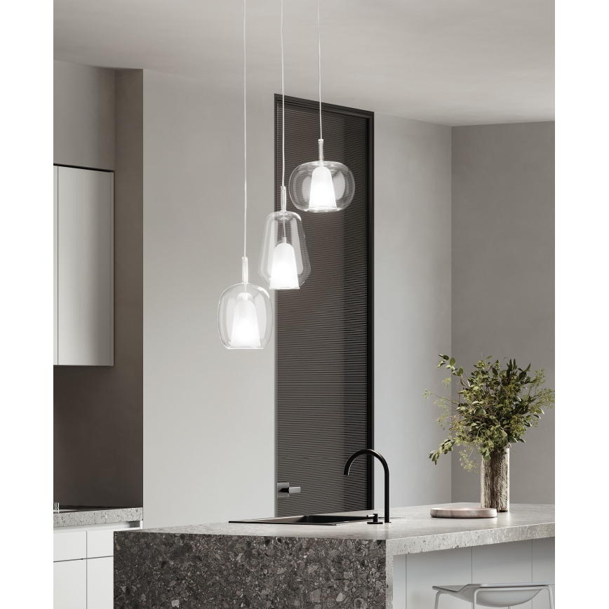 Ondaluce - Suspension sur câble THELMA 2x E27/15 W/230 V Ø 25 cm doré/transparent