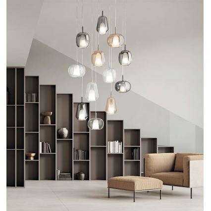 Ondaluce - Suspension sur câble THELMA 3xE27/15W/230V Ø 19,5 cm doré/transparent